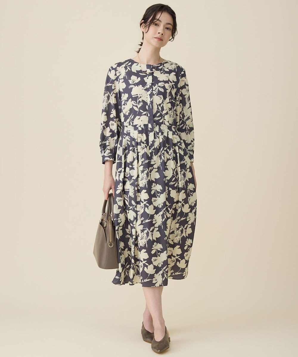 自由区 バイカラーフラワープリント ワンピース 