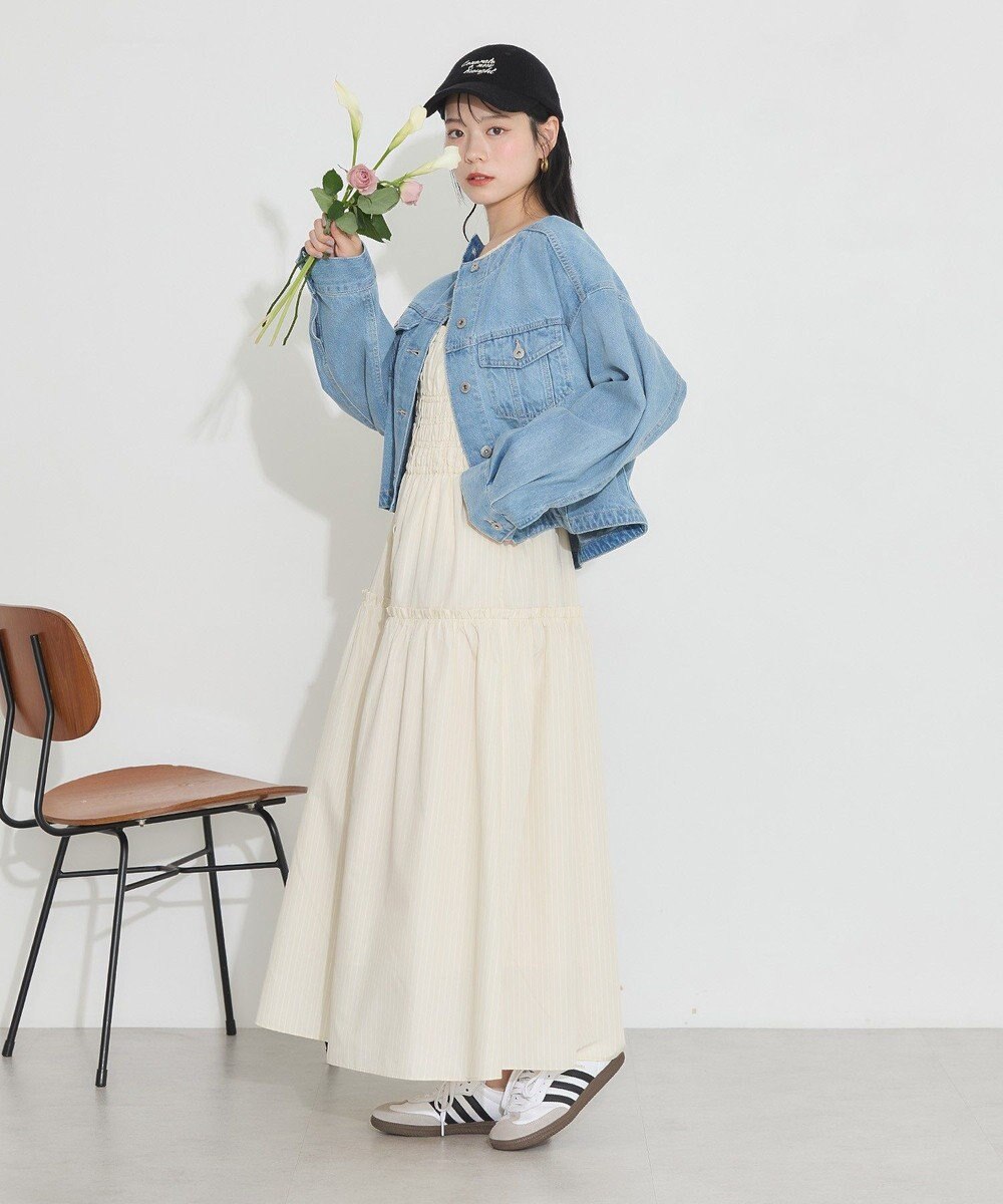 earth music&ecology ノーカラーデニムジャケット 