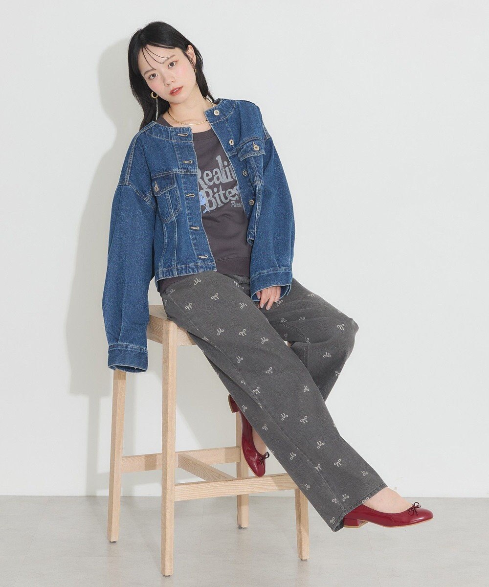 earth music&ecology ノーカラーデニムジャケット 