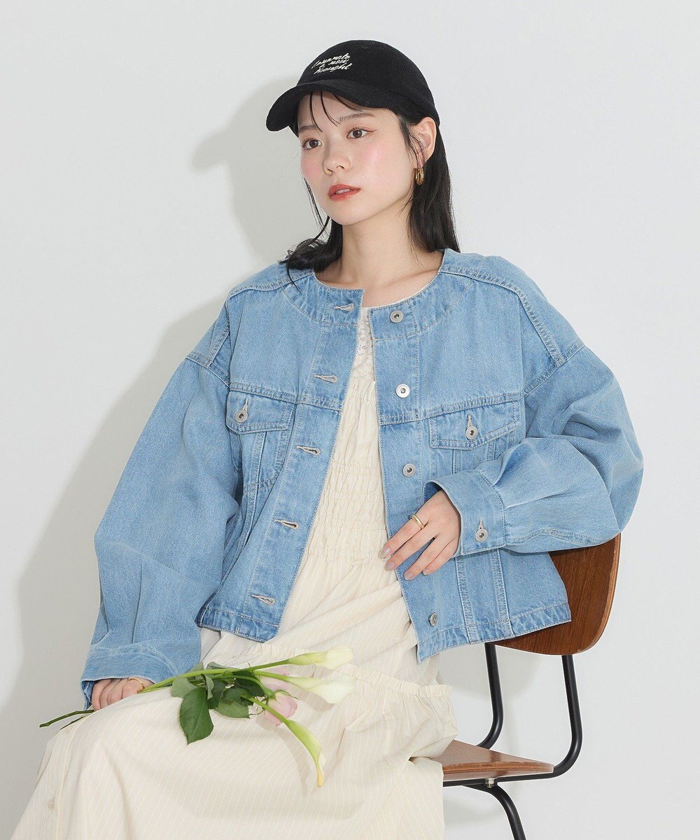 earth music&ecology ノーカラーデニムジャケット 