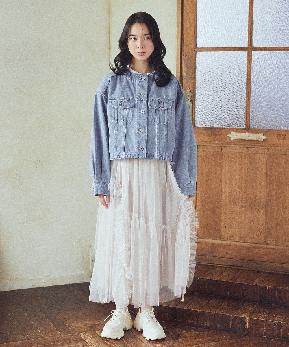 earth music&ecology ノーカラーデニムジャケット 