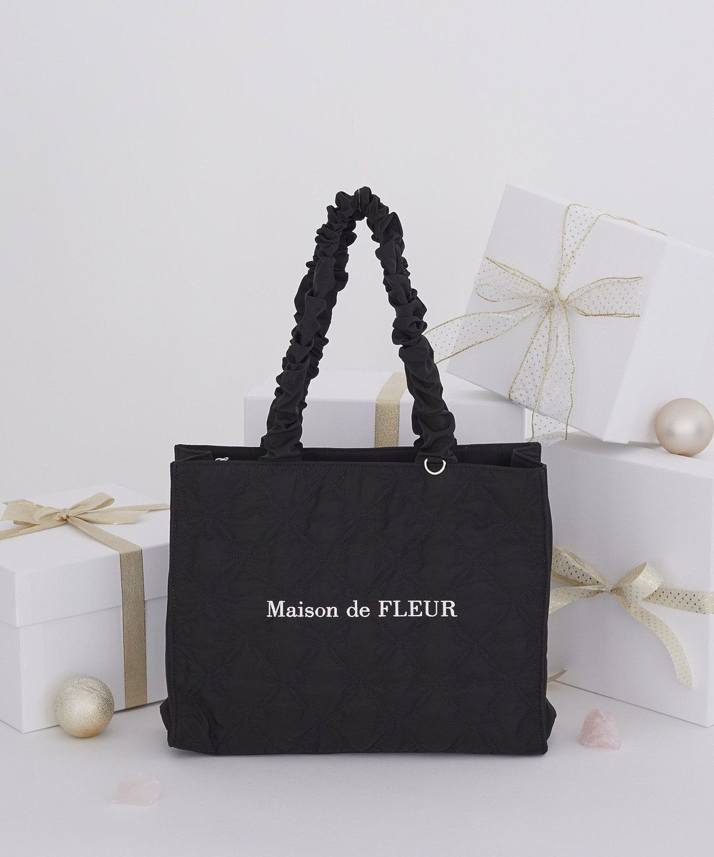 Maison de FLEUR ギャザーハンドルリボンキルティングトート 
