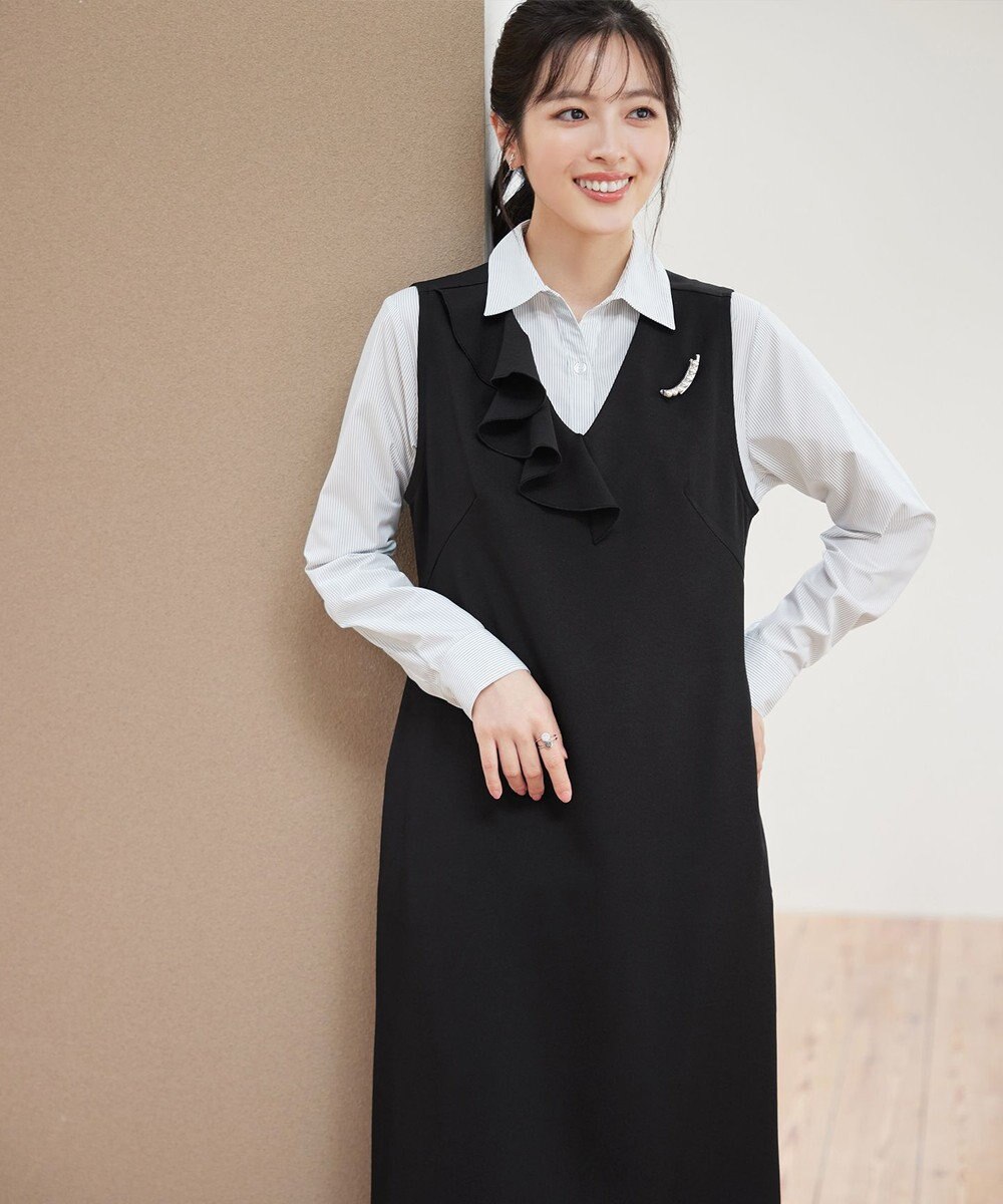 Tiaclasse 【洗える】アシメフリルVネックジャンパースカート 