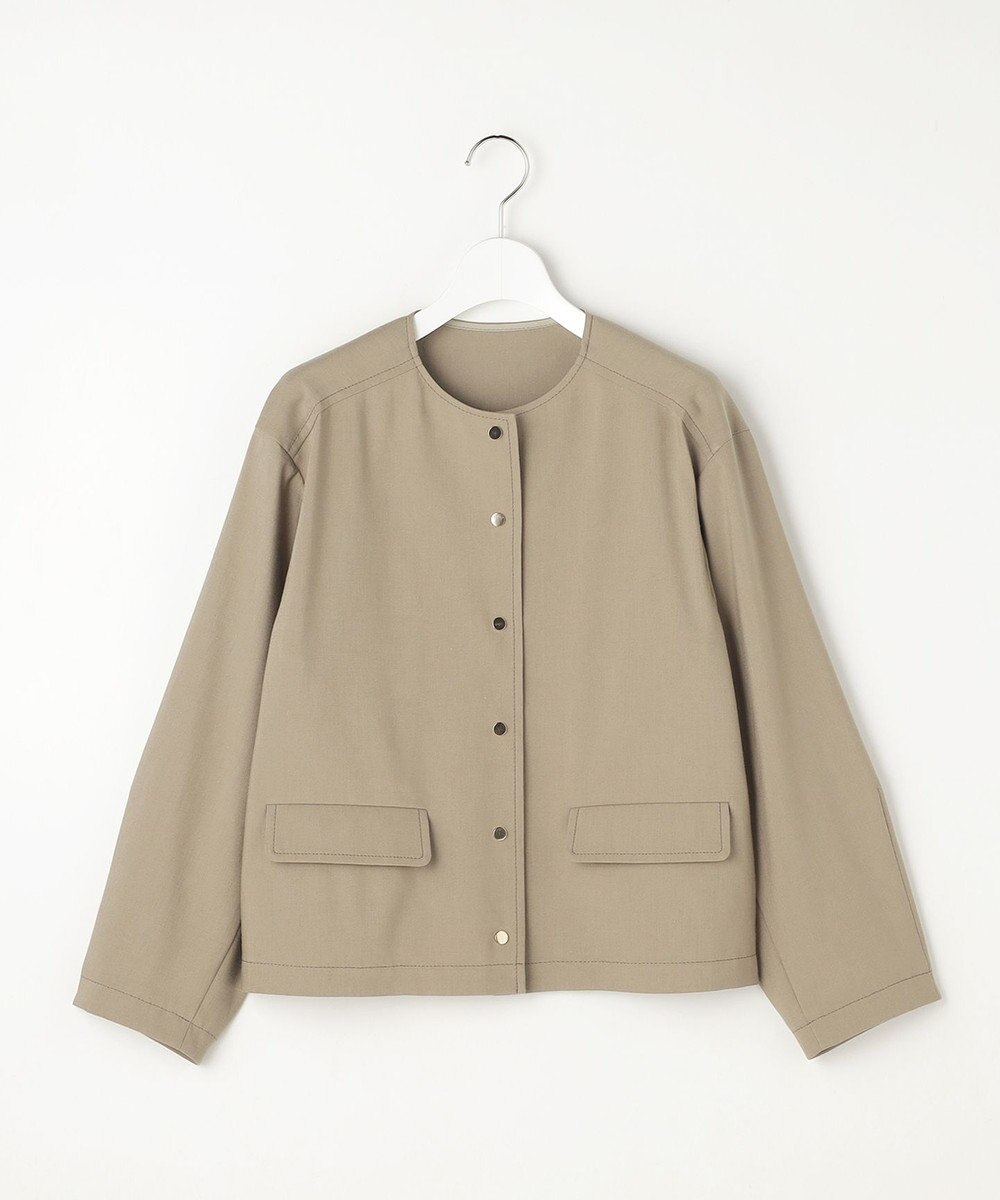 自由区 【セットアップ対応】リネンストレッチノーカラー ジャケット 