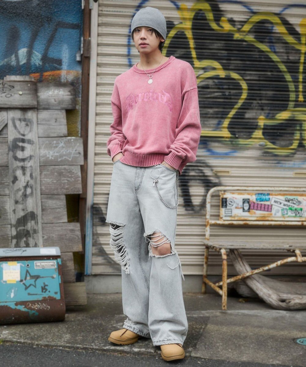 WEGO ブリーチニットグラフィックプルオーバー 