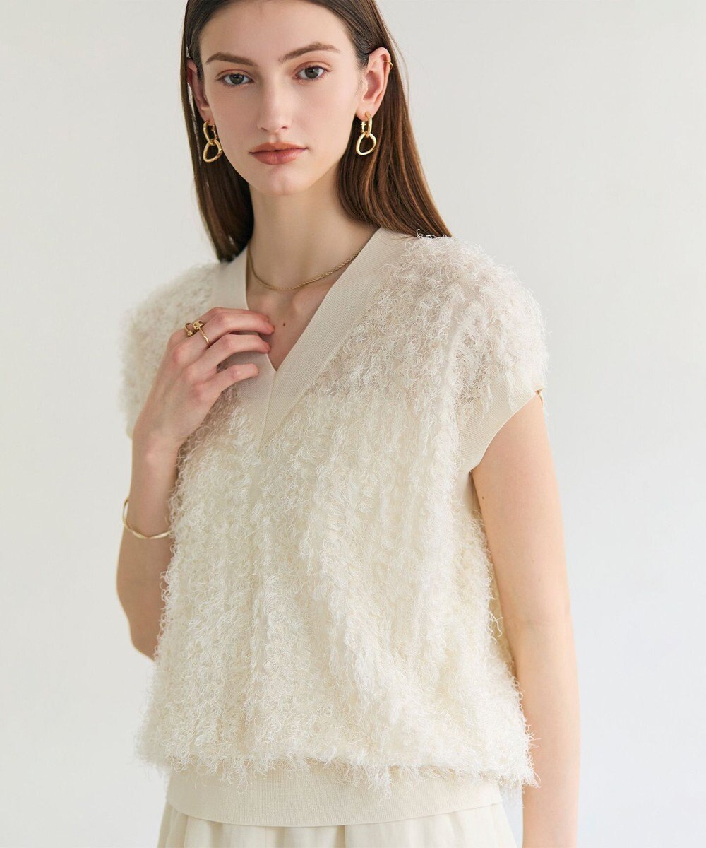BEIGE， LYCORIS / カットフリンジ Vネックニット 