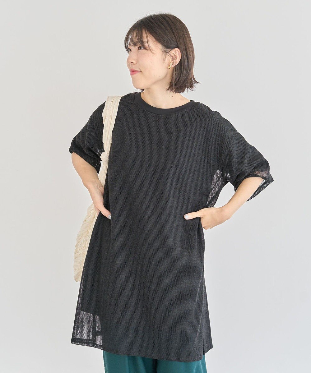 Green Parks 半袖メッシュドッキングチュニック 