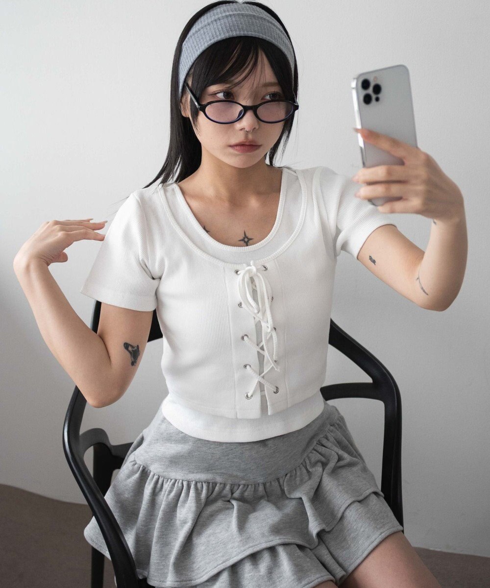 WEGO ヴィンテージライクレースアップT 