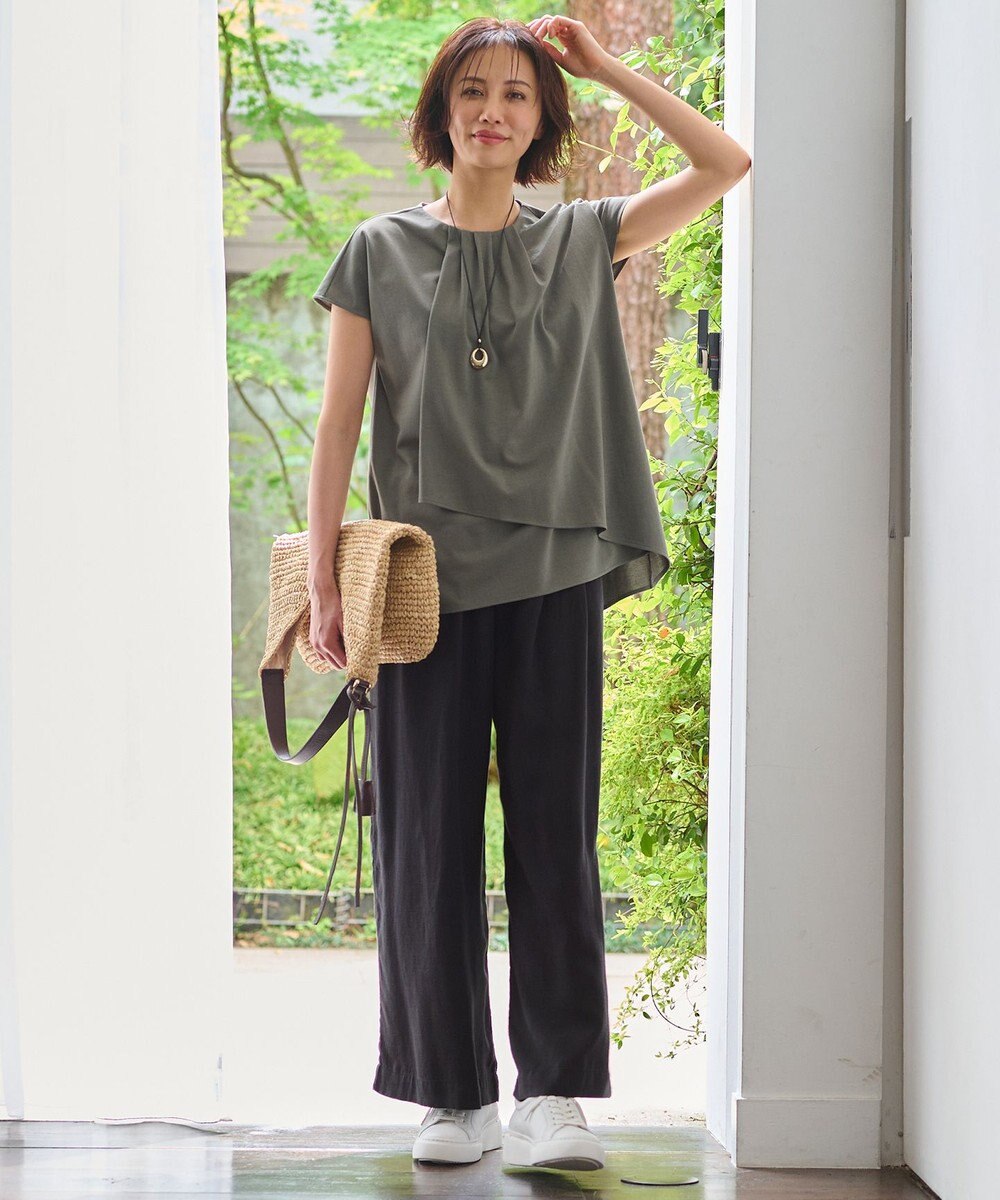 自由区 【洗える・XSサイズあり】テンセルリネンデニムワイド パンツ 