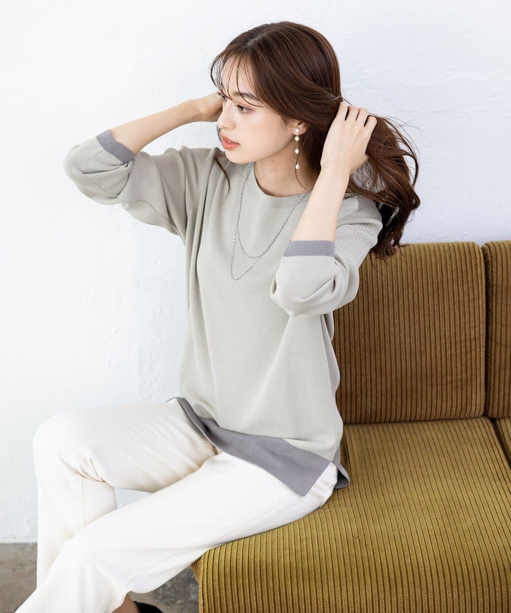 Tiaclasse L 【新色追加・洗える】配色スリットニット 