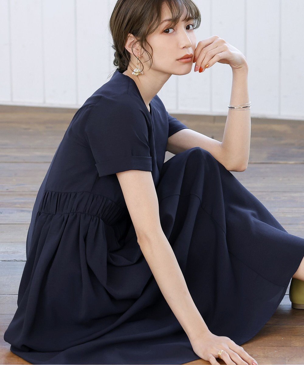 Tiaclasse 【洗える】サイドギャザーワンピース 