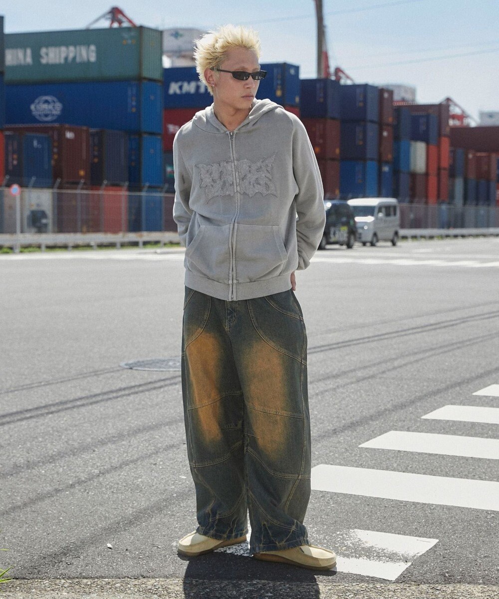 WEGO スーパービッグバレルレッグデニムパンツ 