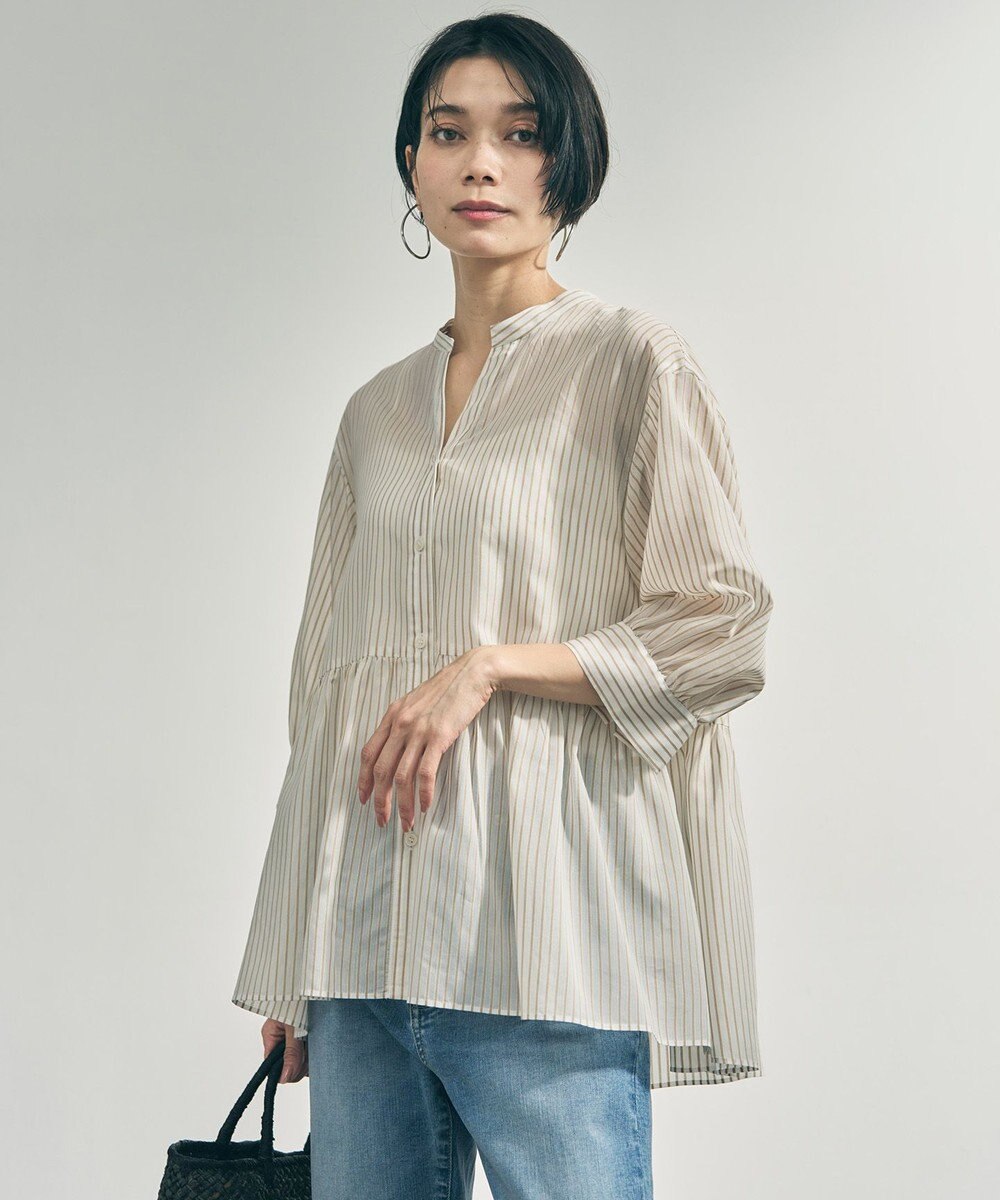 UNFILO ペプラム ギャザーブラウス 