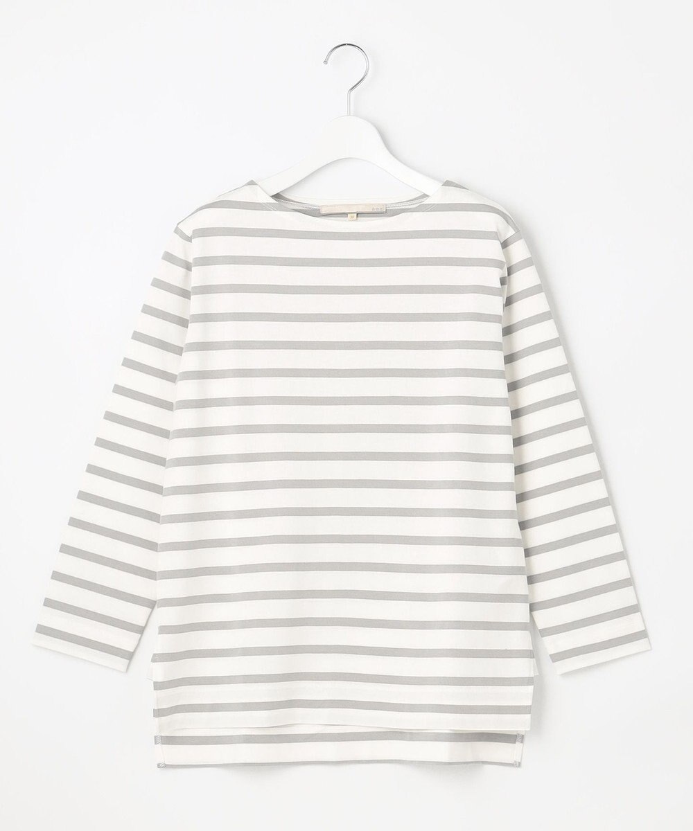 自由区 L 【洗える】コットンボーダー ボートネックカットソー 