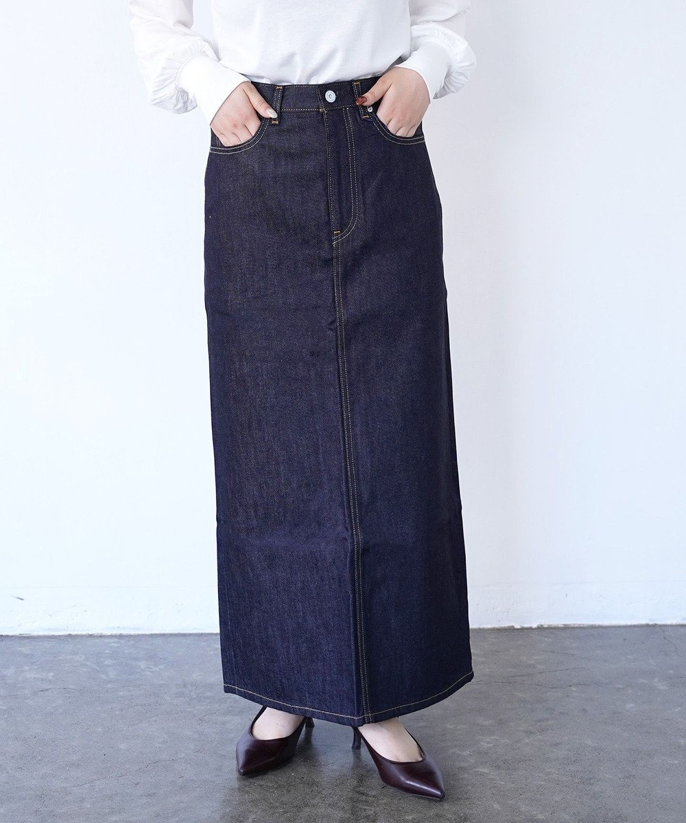 woadblue ＜エディター坪田あさみさんコラボ＞I LINE DENIM SKIRT（RIGID BLUE）Iライン デニムスカート BLUE