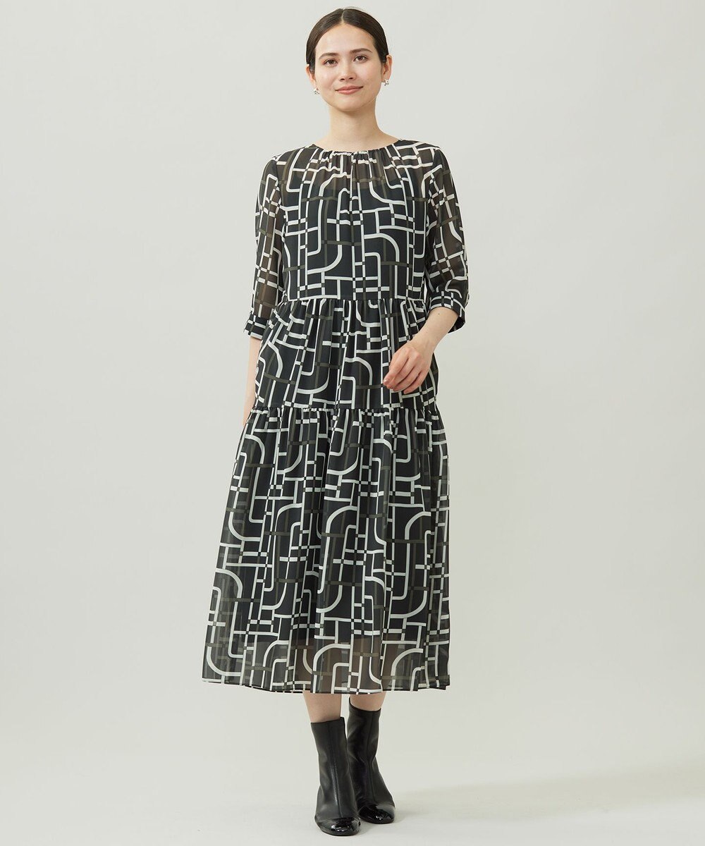 自由区 S ジオメトリックレトロプリント ワンピース 