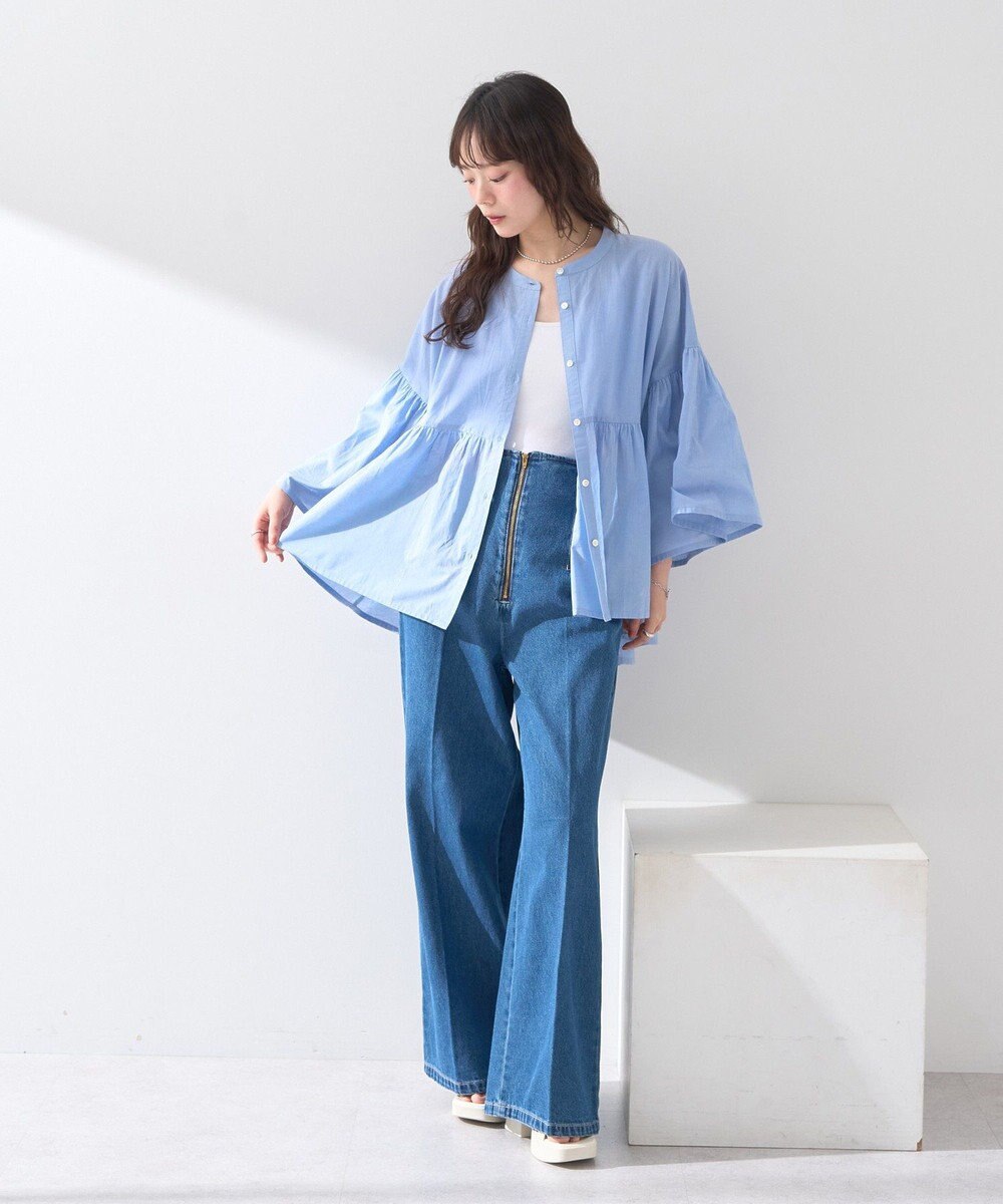 earth music&ecology コットンボイルギャザーシャツ 