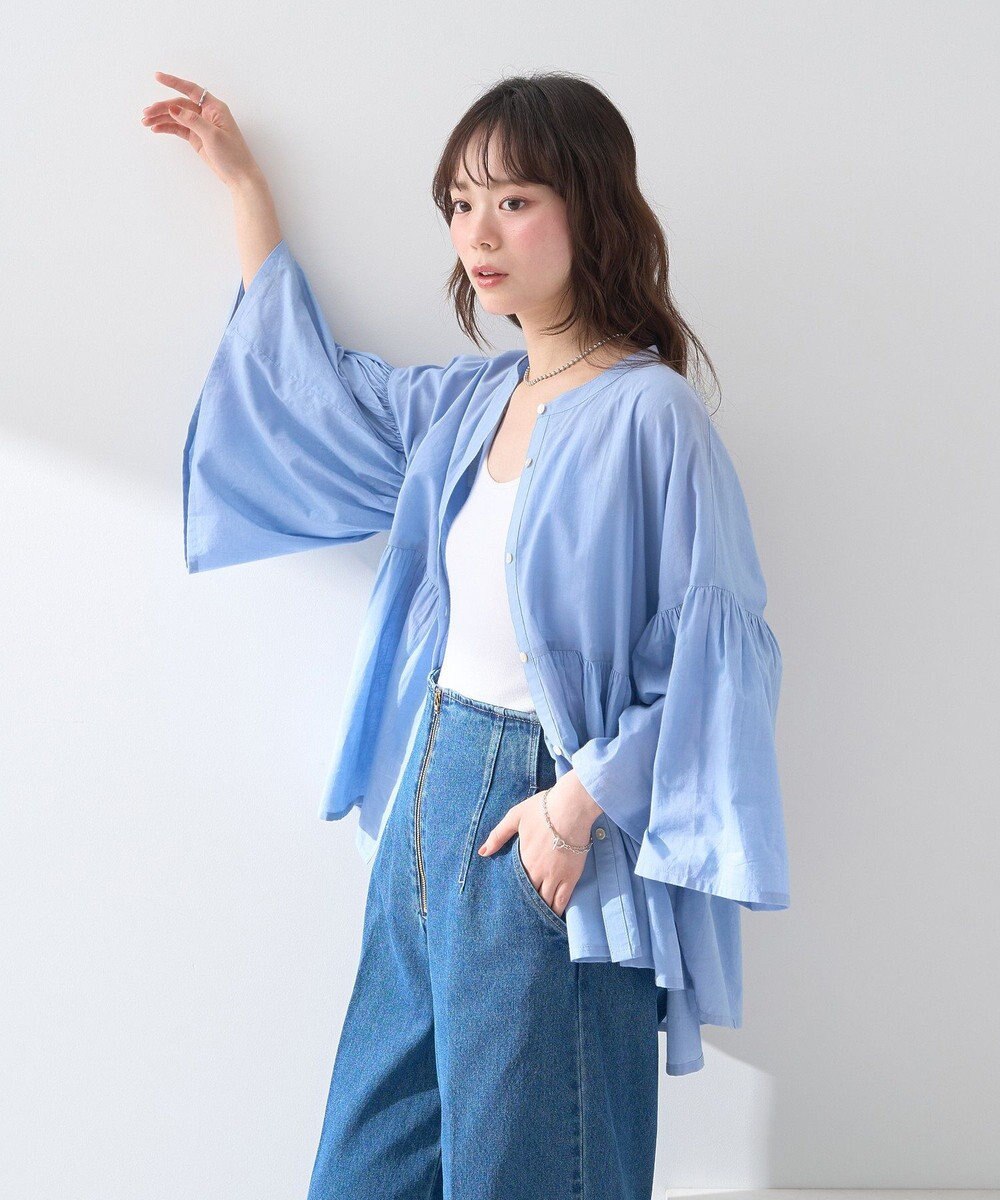 earth music&ecology コットンボイルギャザーシャツ 