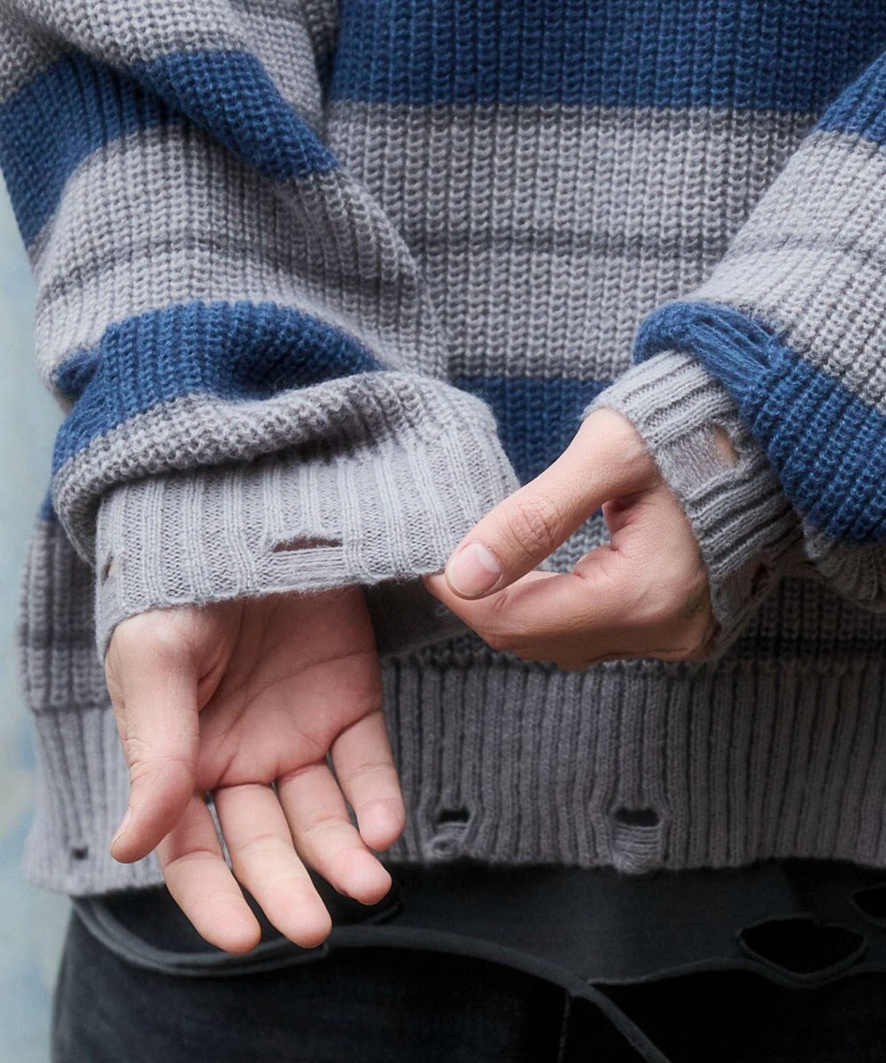 WEGO 【ユニセックス着用ITEM】アゼアミボーダーニットプルオーバー 