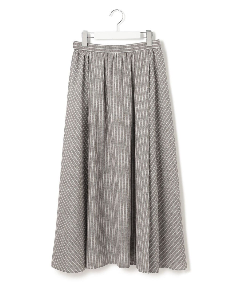 23区 【洗える】リネンコットンストライプ ギャザー スカート 