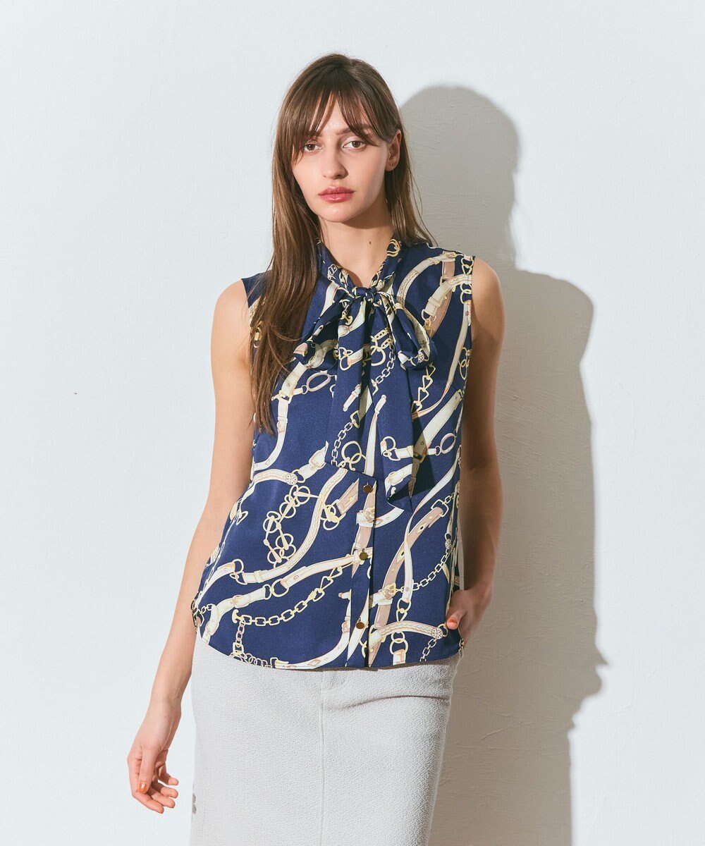 GRACE CONTINENTAL チェーンプリントボウタイブラウス 