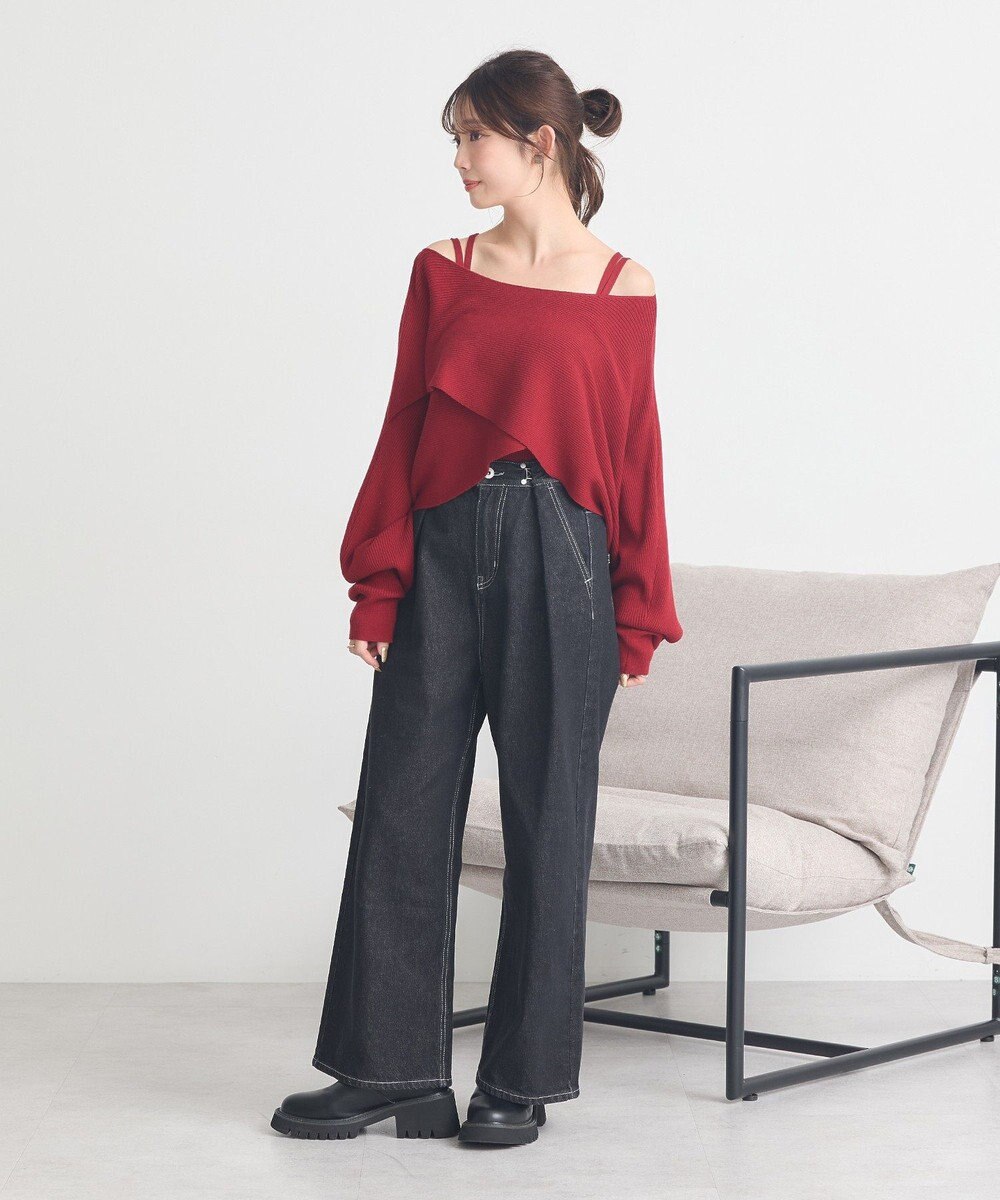 earth music&ecology 【2WAY】【洗濯機洗い可】SET2点クロスニット＋キャミソール 