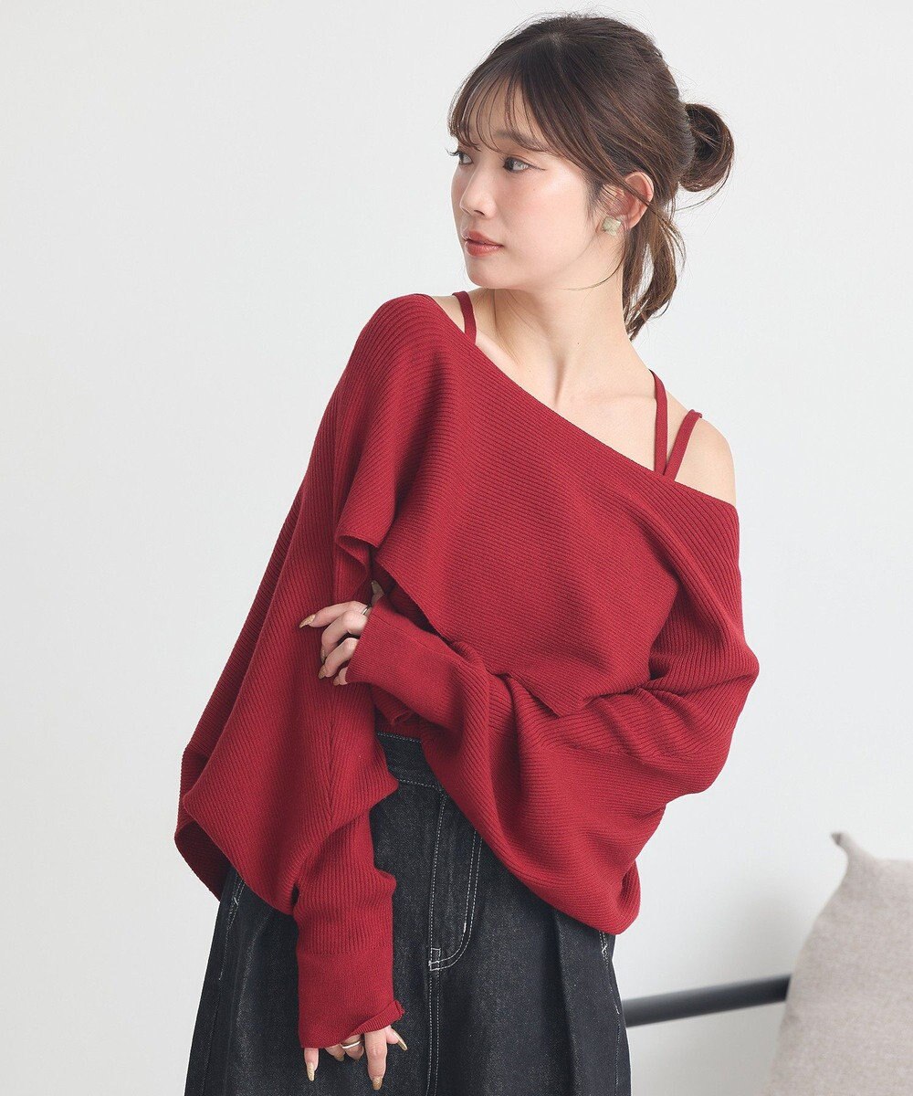 earth music&ecology 【2WAY】【洗濯機洗い可】SET2点クロスニット＋キャミソール 