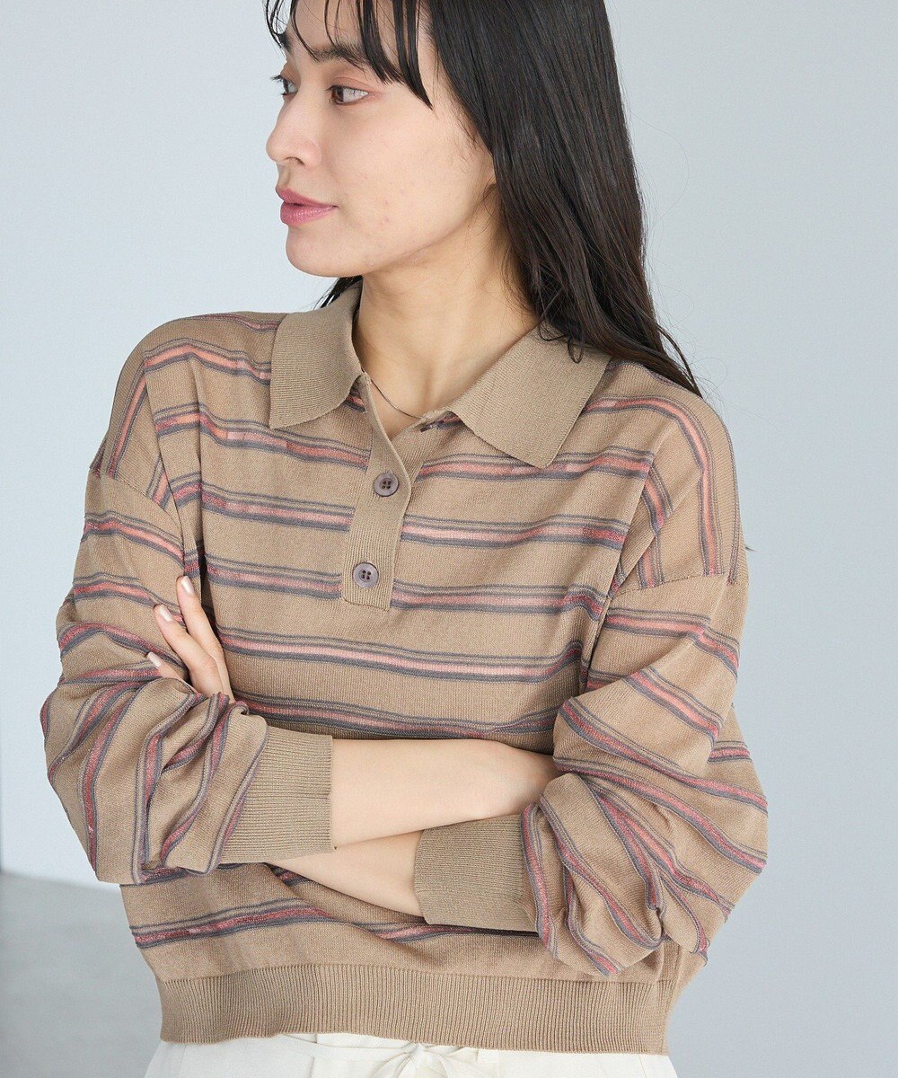 CRAFT STANDARD BOUTIQUE シアーボーダーポロ衿ニットプルオーバー 