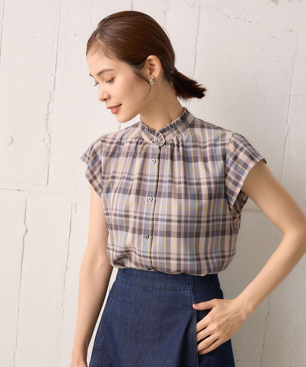 組曲 【リボンタイ付き】シアーツイルチェック ブラウス 
