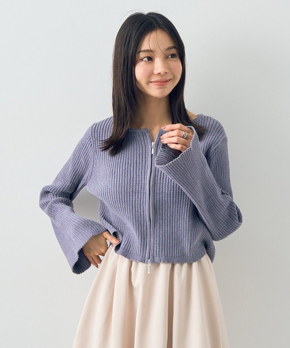 earth music&ecology ミニベロアダブルジップカーディガン 