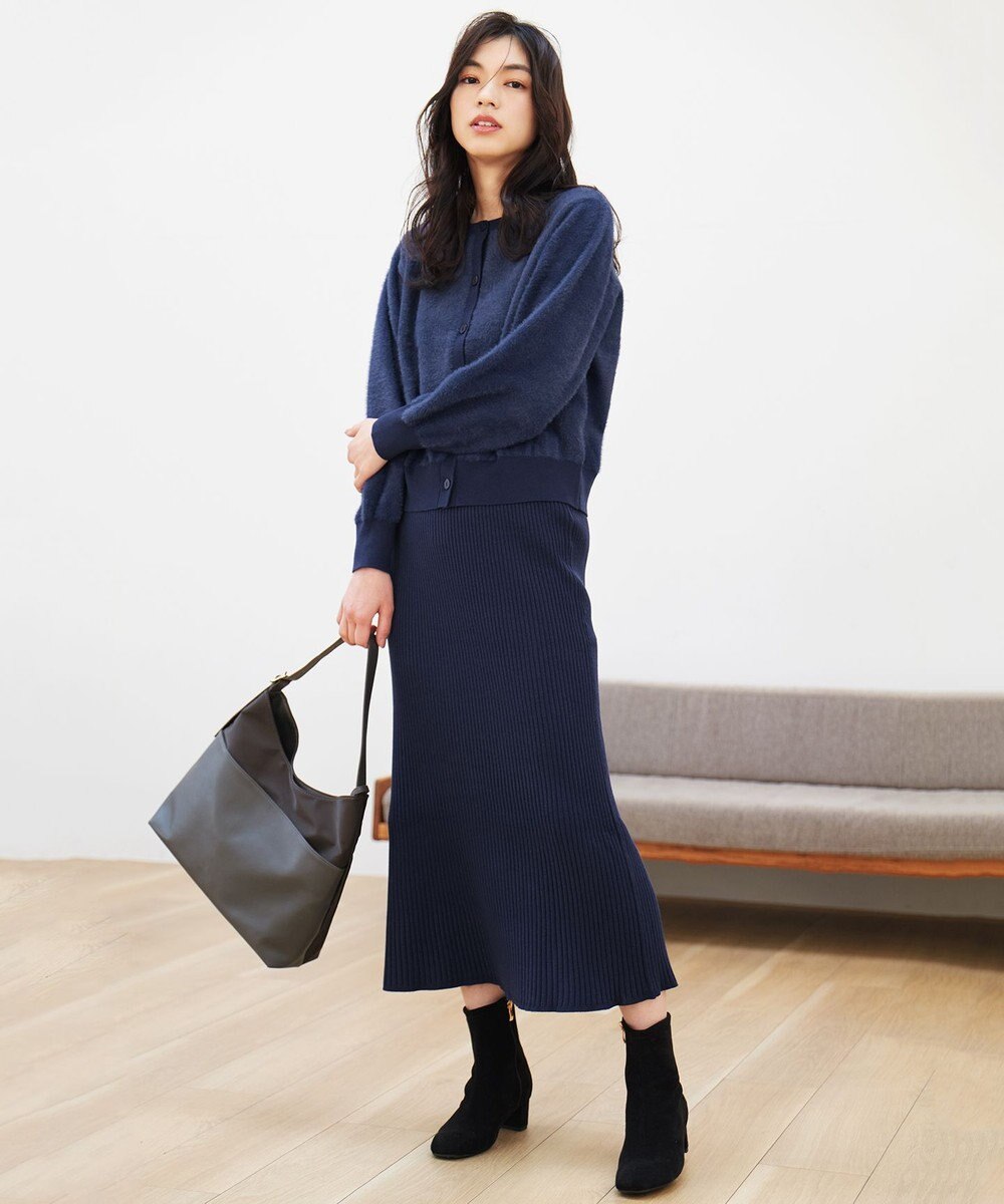 ANY L フェザーカーディガン×ニットスカートセットアップ 