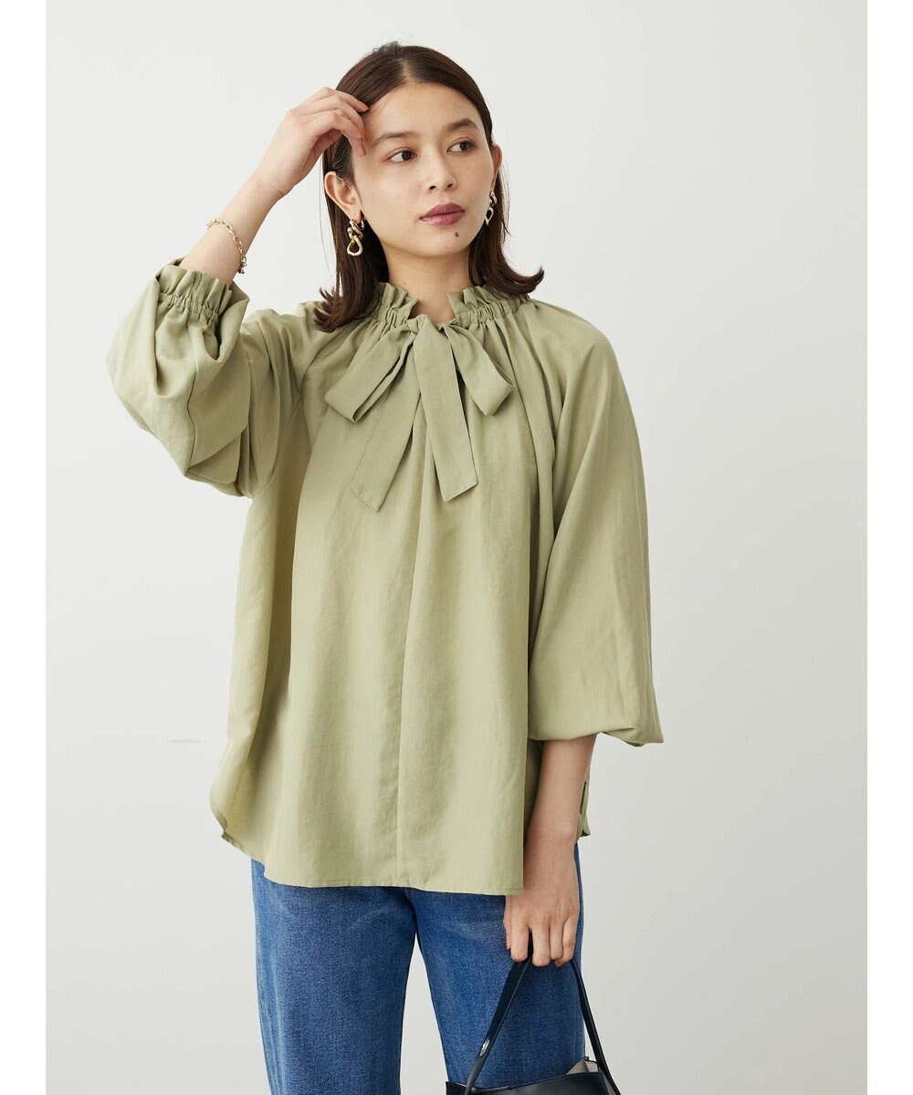 Green Parks スタンドフリルボウタイブラウス 