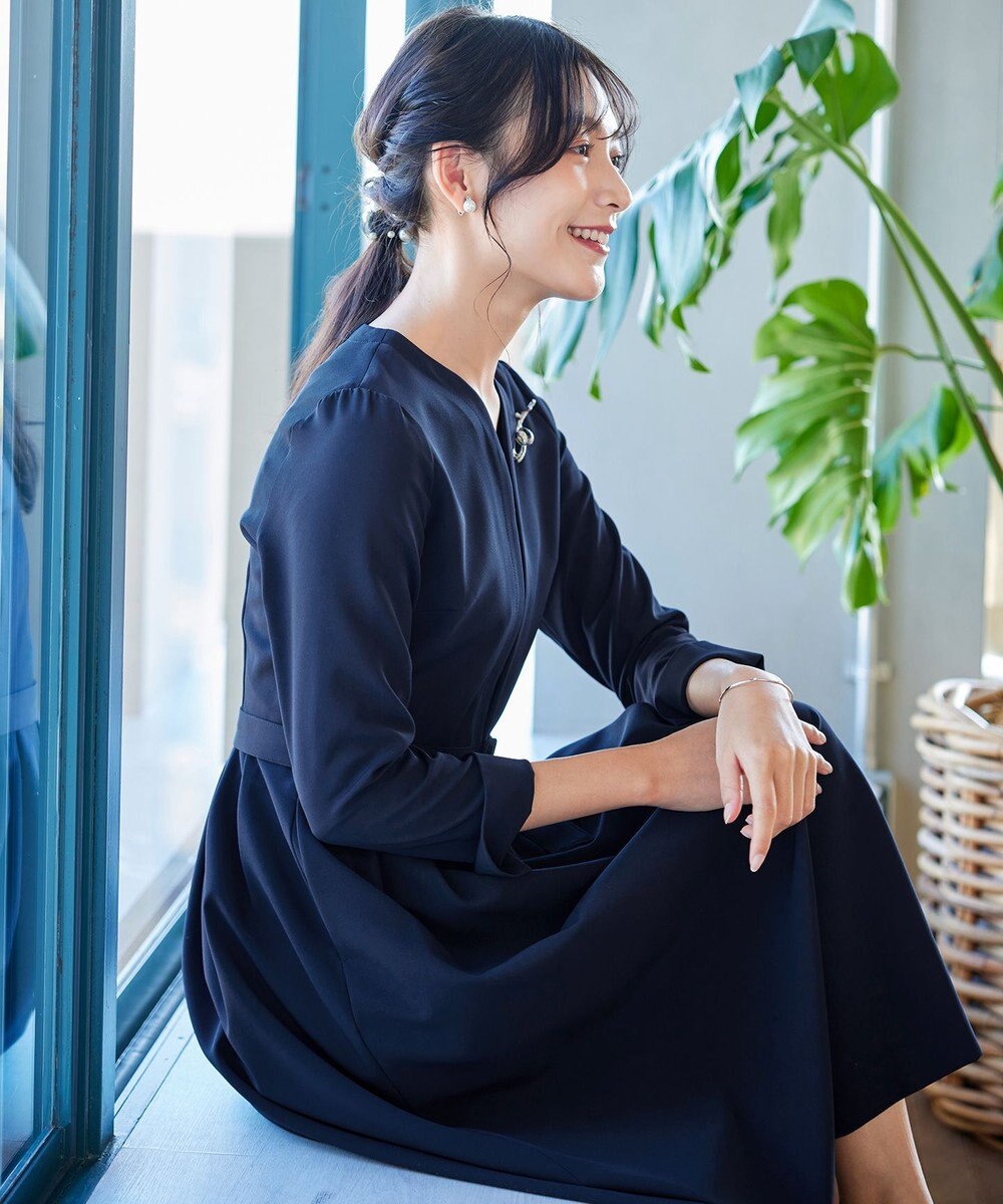 Tiaclasse 【ダブルクロス・洗える】 ナローVネックワンピース 