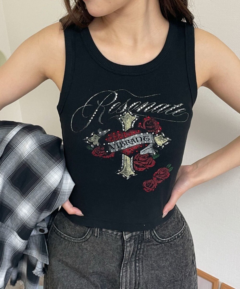 WEGO ラインストーンハートグラフィックタンク 