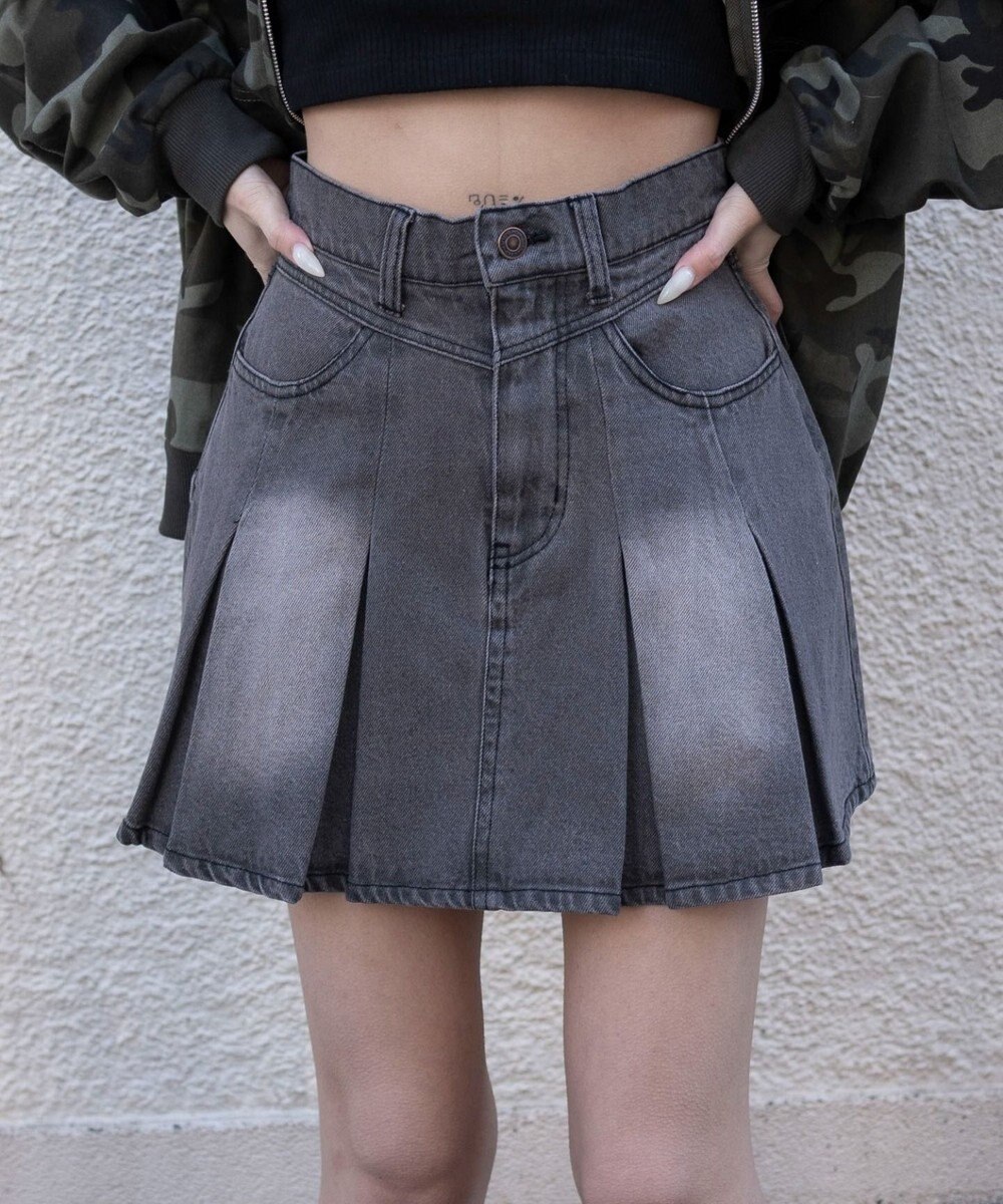 WEGO デニムプリーツミニスカート 