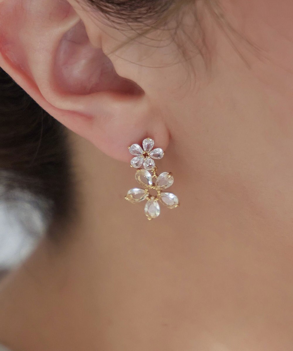 Tiaclasse ガラスダブルフラワーピアス 