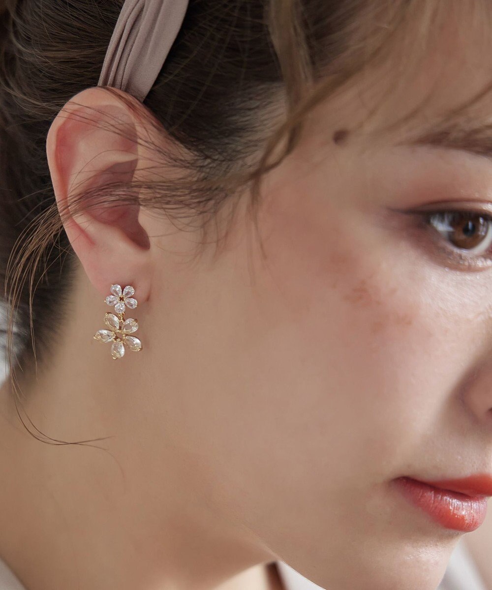 Tiaclasse ガラスダブルフラワーピアス 