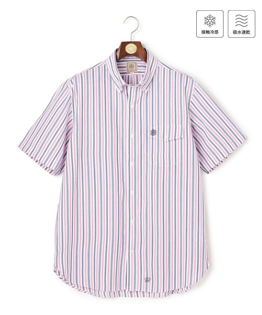 J.PRESS MEN 【KING SIZE 】【吸水速乾 / 接触冷感 / 高通気性】Aero Weave クールマックスサッカー ストライプ シャツ / B.D. 