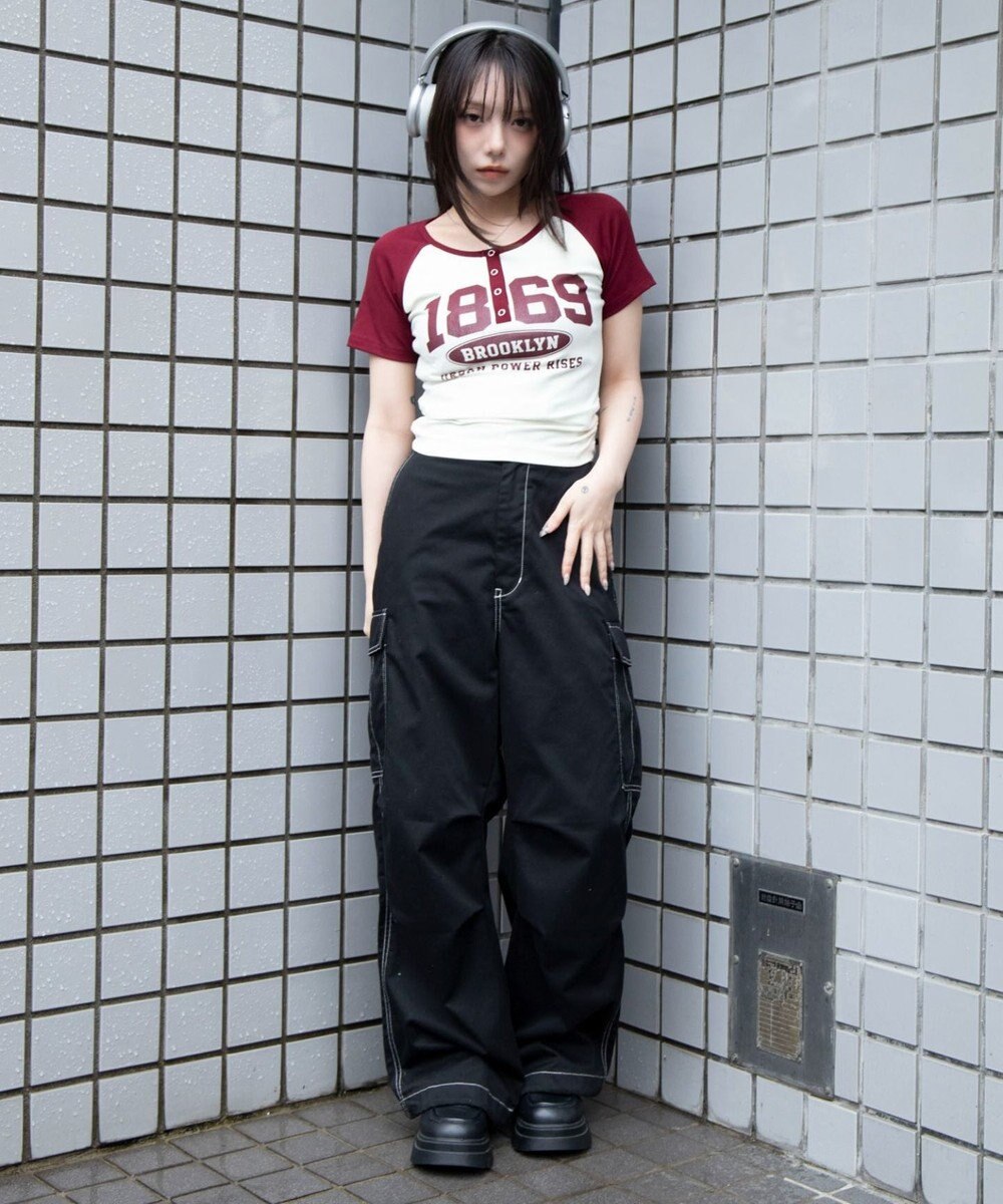 WEGO グラフィックラグランヘンリーネックT 