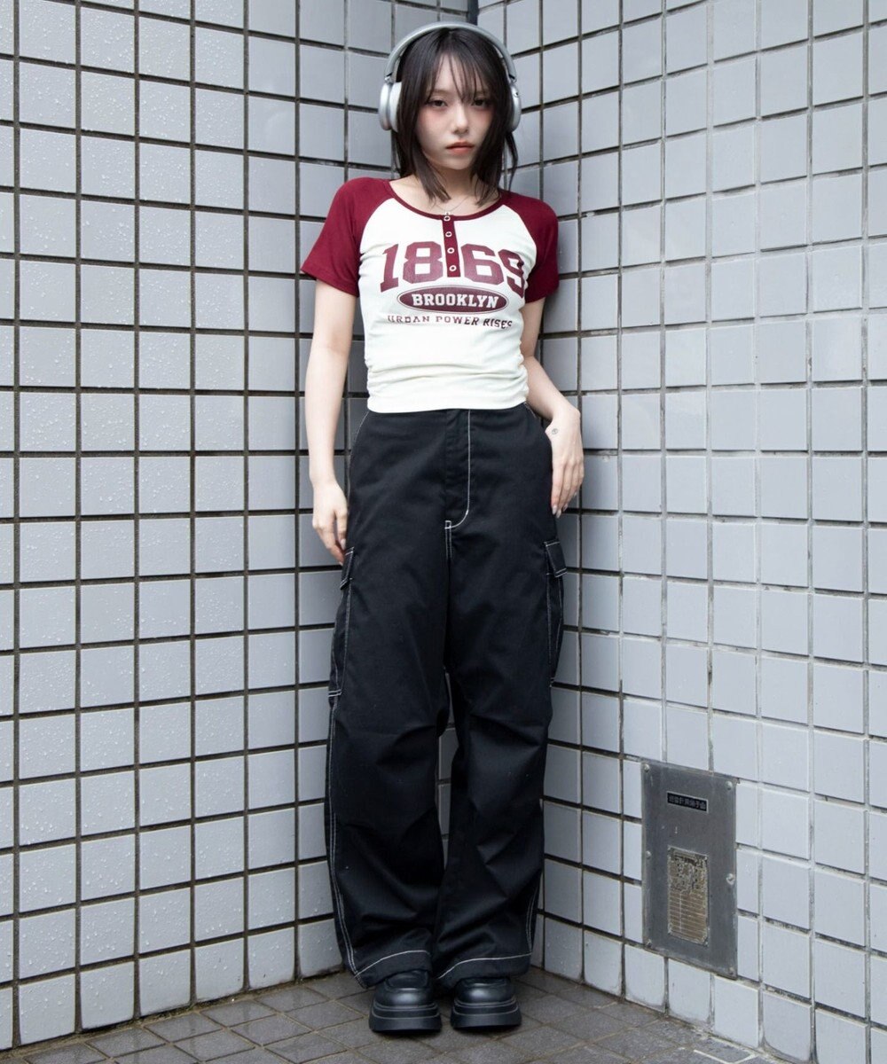WEGO グラフィックラグランヘンリーネックT 