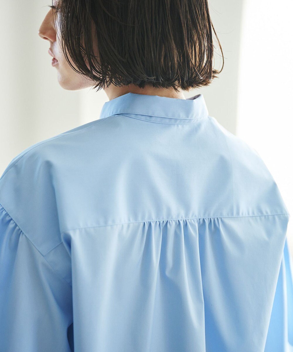 #Newans 【洗濯機可能/シワになりにくい】〈お尻・太ももをカバー〉フレアスリーブイタリアンカラーシャツ 