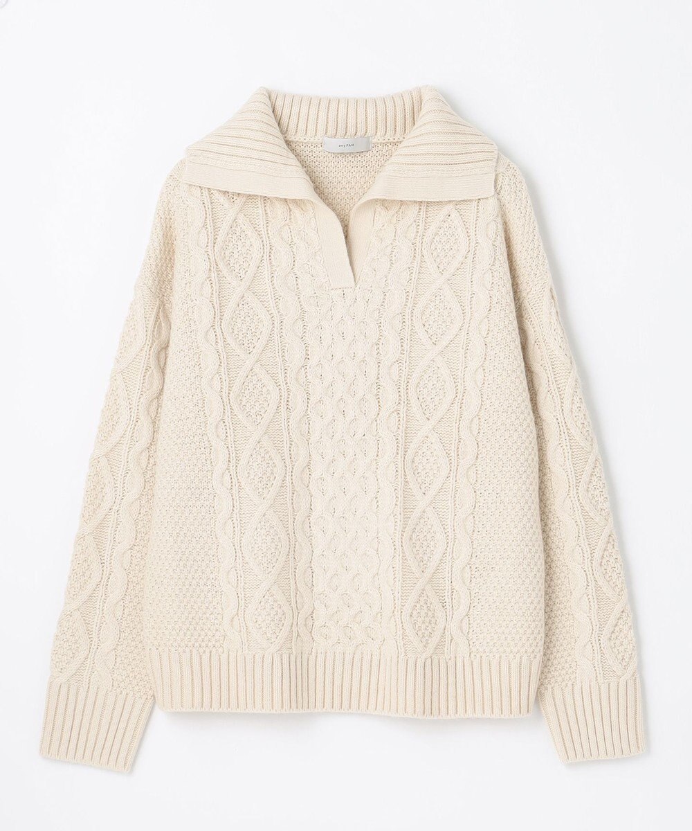 ANY 【洗濯機可】スキッパーソフトタッチアラン柄ニット 