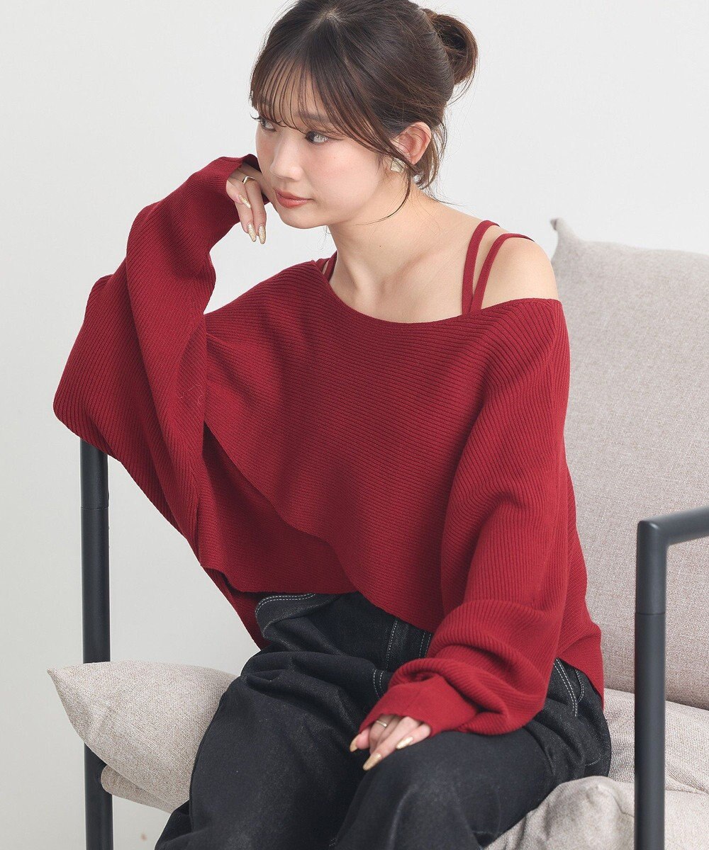 earth music&ecology 【2WAY】【洗濯機洗い可】SET2点クロスニット＋キャミソール 