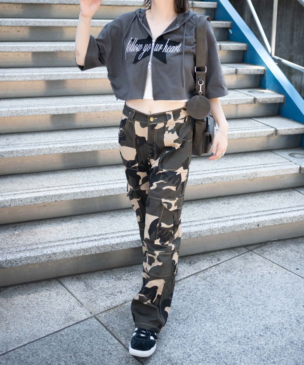 WEGO スターロゴ半袖ジップパーカー 