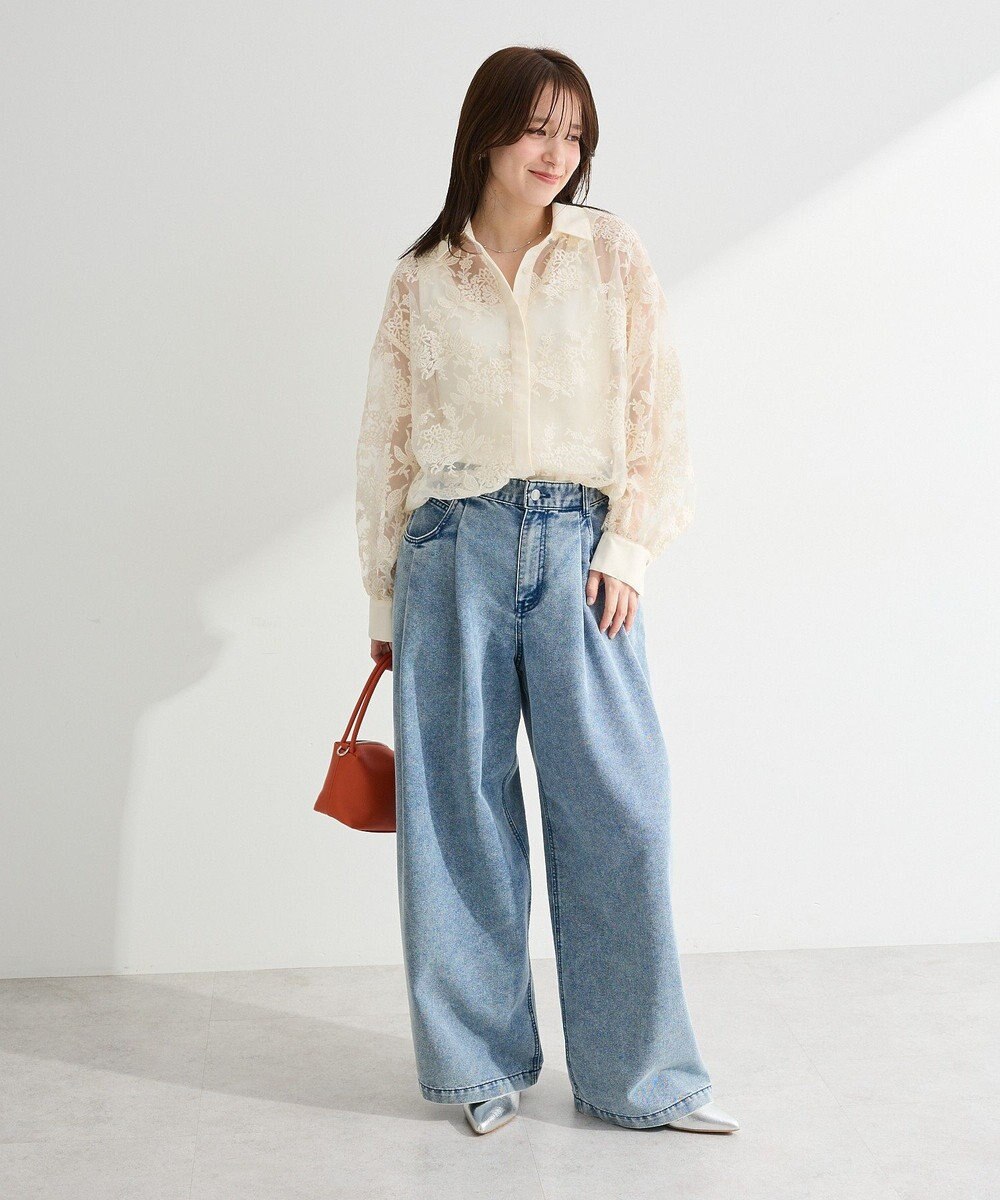 Green Parks オーガン刺繍比翼シャツ 