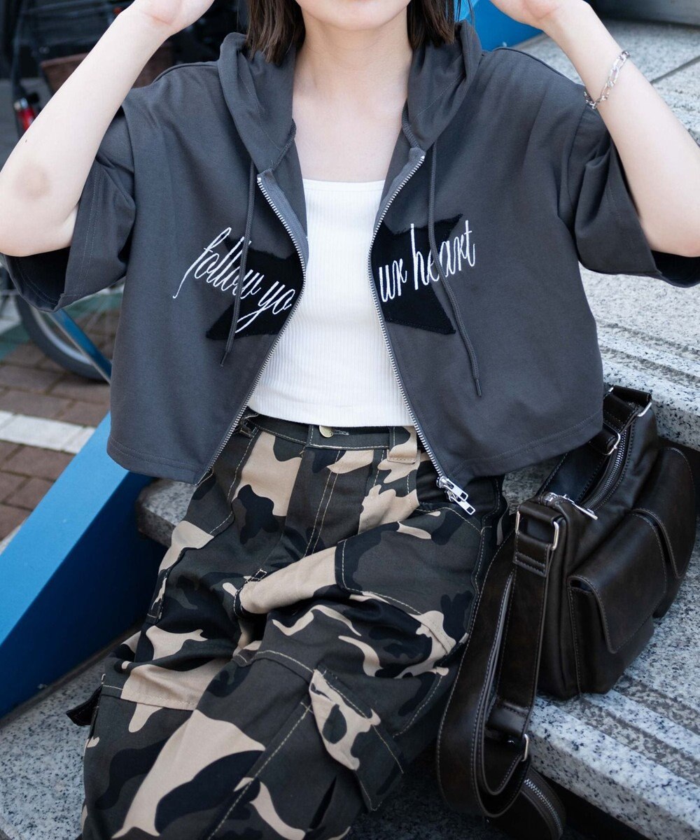 WEGO スターロゴ半袖ジップパーカー 