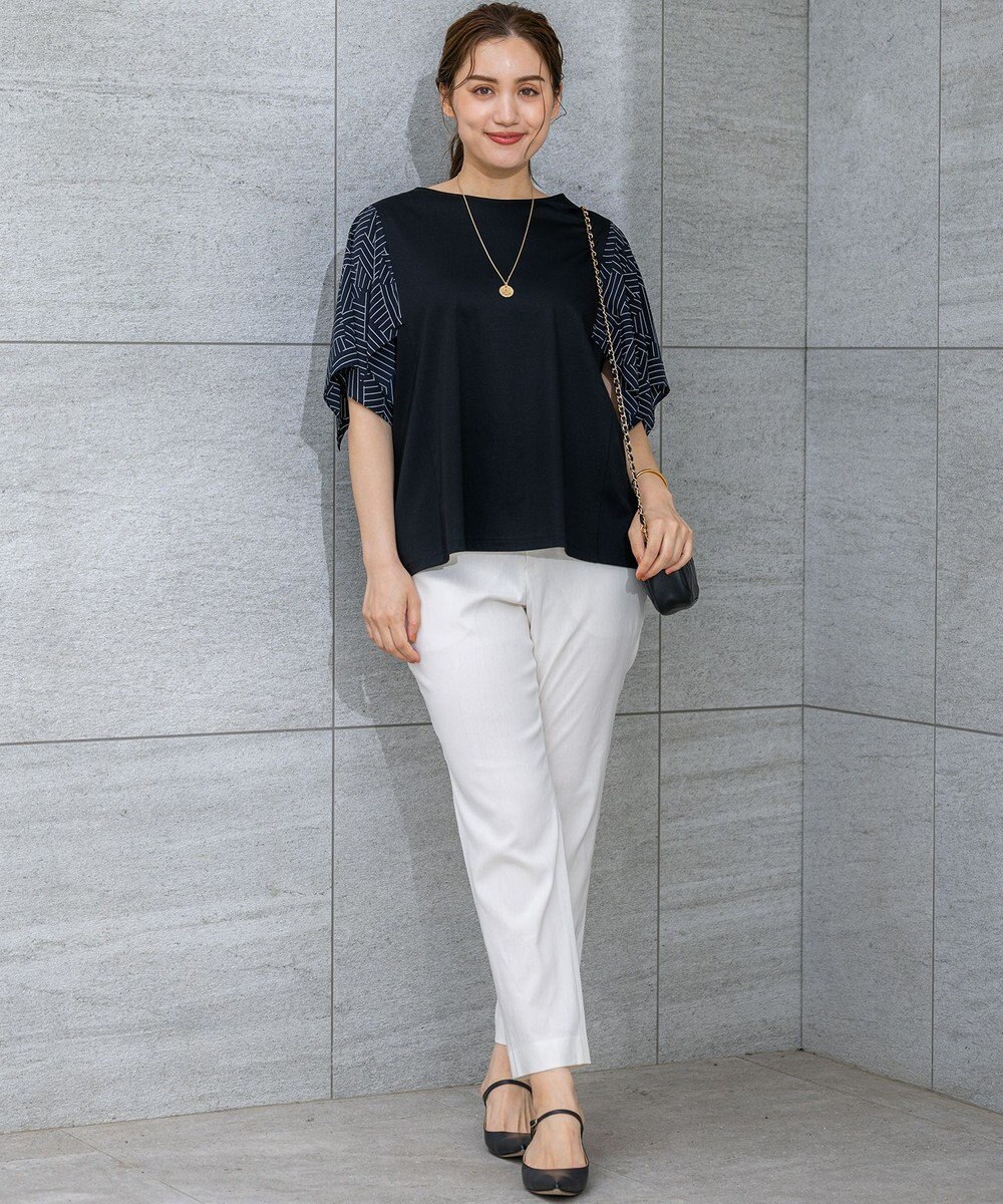 23区 L 【Lサイズ限定/洗える】スカーフプリントコンビ スリーブデザイン カットソー 