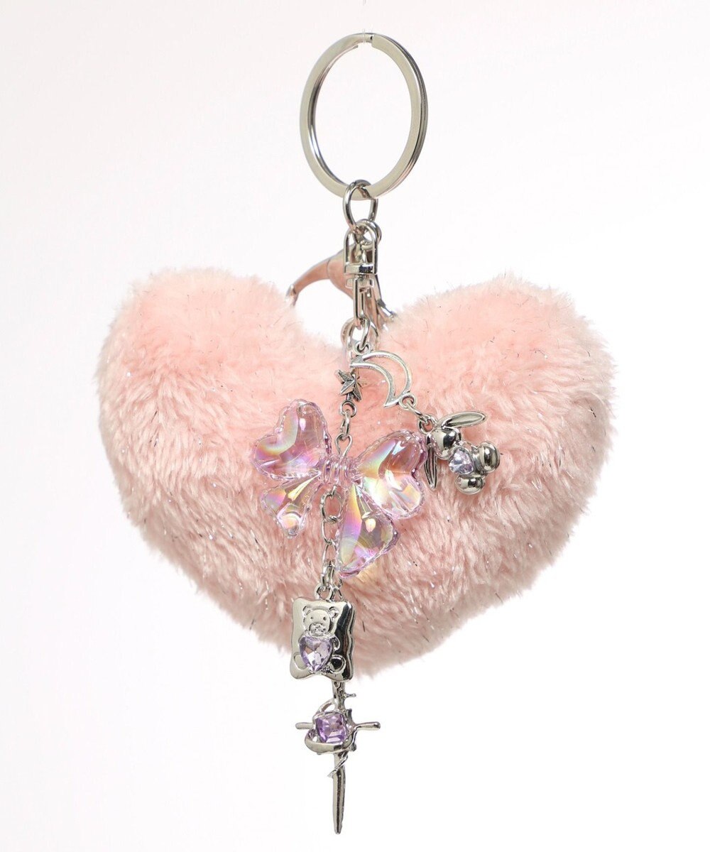 WEGO ファーハートビーズチャームキーホルダー 