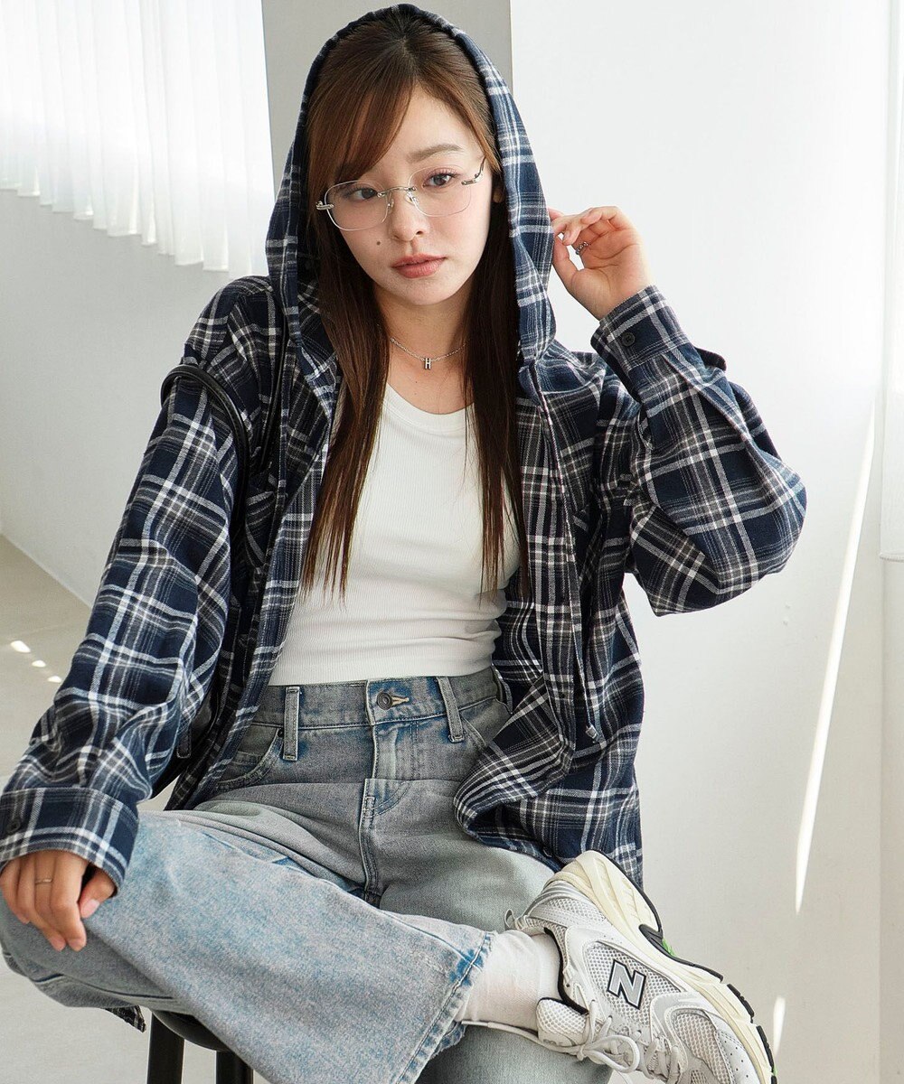 WEGO 【25年秋冬新作】チェックフードBIGネルシャツ 