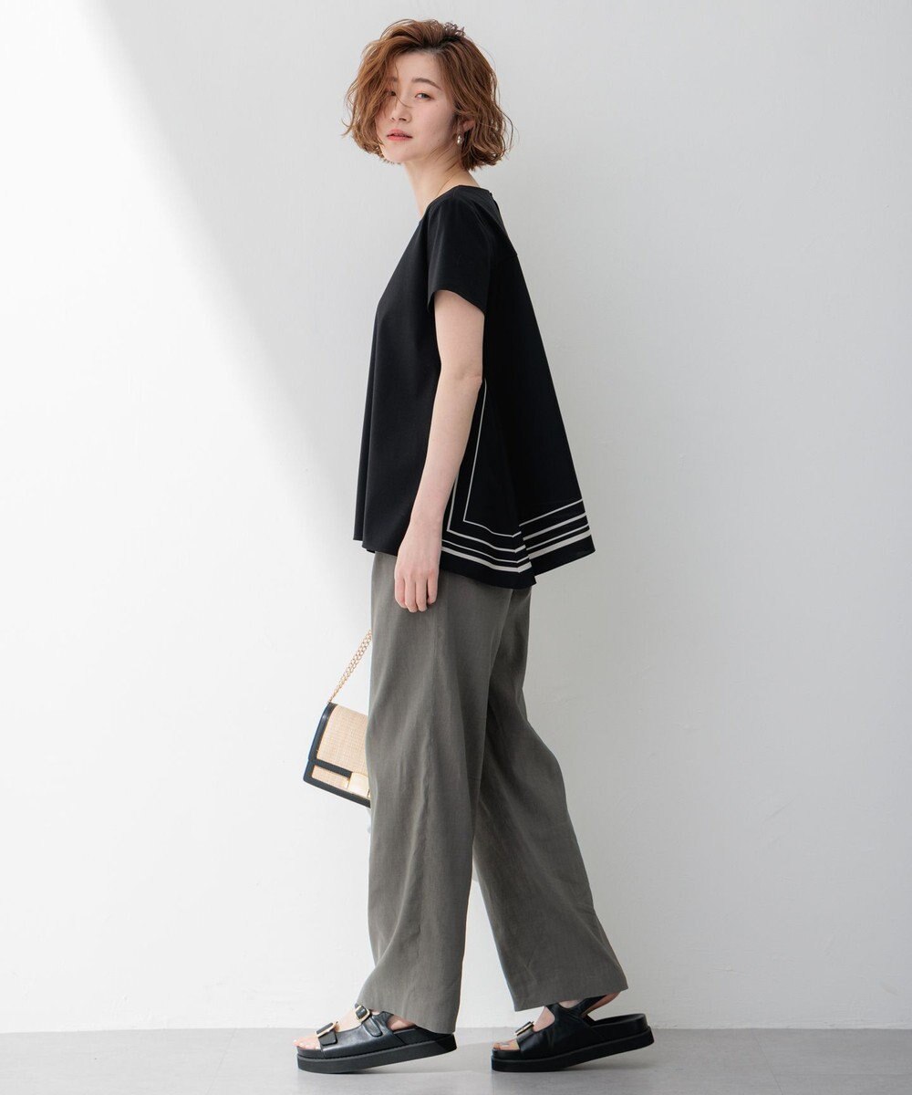 23区 【洗える】リネンレーヨンストレッチ ドロスト パンツ 